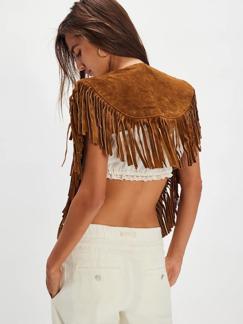 Understated Leather Wide Eyes Suede Fringe Collar - Tan - Picture 3 of 7